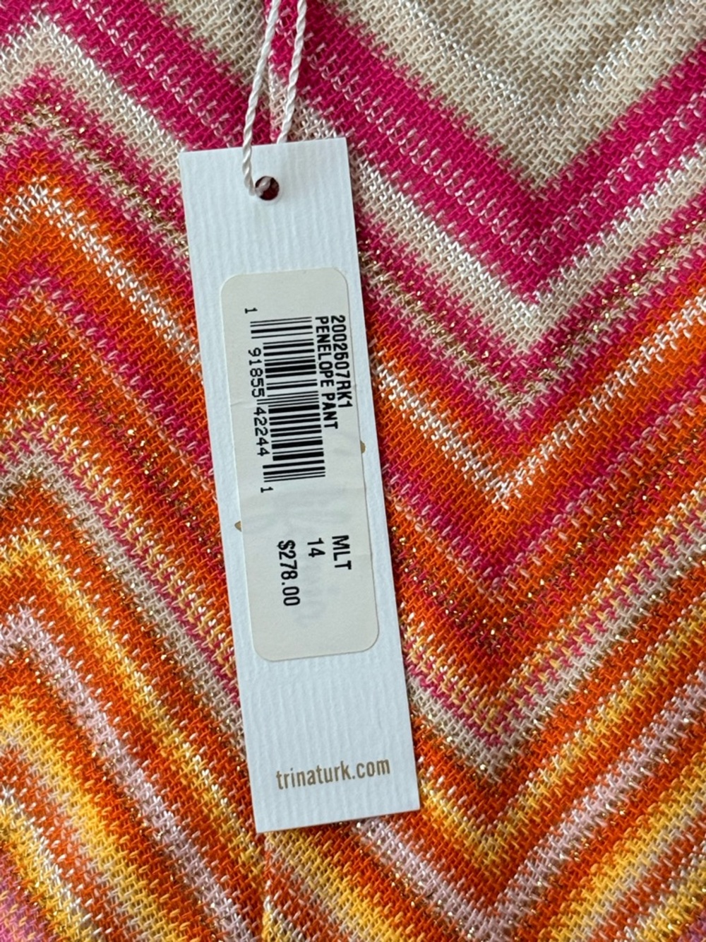 Trina Turk Penelope Pant-Pink Orange swim cover up Chevron sz 14 NWT - Picture 7 of 10